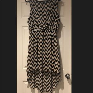 Tan & black chevron print dress with high low hem